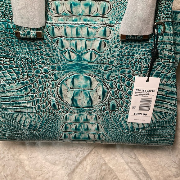 NWT Brahmin Priscilla Satchel Mineral Blue Melbourne Leather - Picture 4 of 7